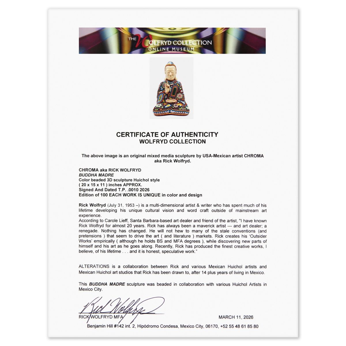 CHROMA aka Rick Wolfryd- Original Mixed Media Sculpture "Buddha Madre"