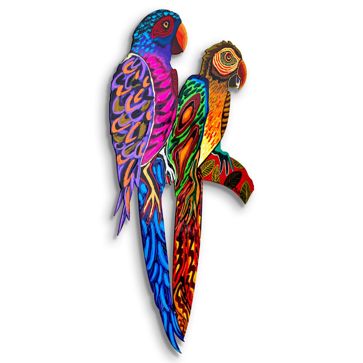 Patricia Govezensky- Original Painting on Laser Cut Steel "Two Parrots"