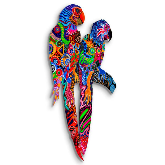 Patricia Govezensky- Original Painting on Laser Cut Steel "Two Parrots"