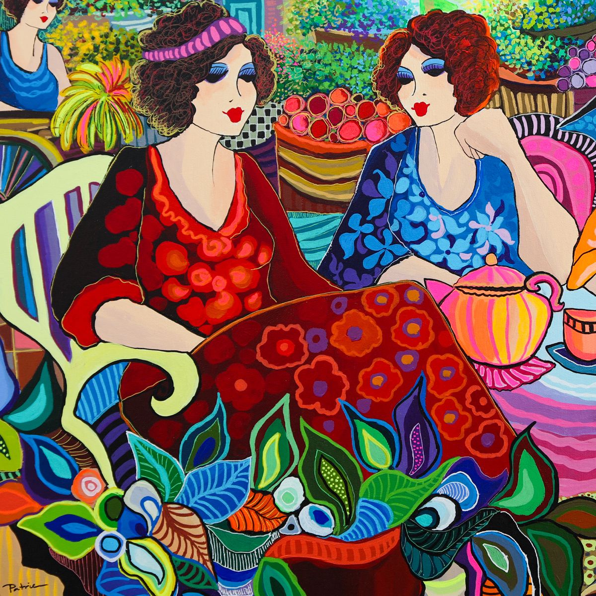 Patricia Govezensky- Original Acrylic on Canvas "Ladies at the Flower Market"