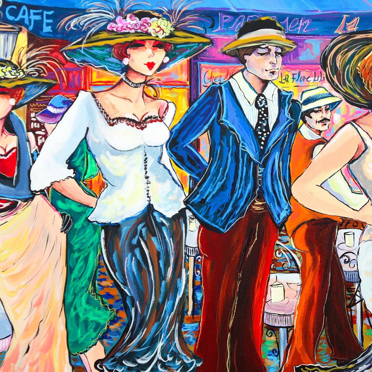 Patricia Govezensky- Original Acrylic on Canvas "Evening at the Cafe"