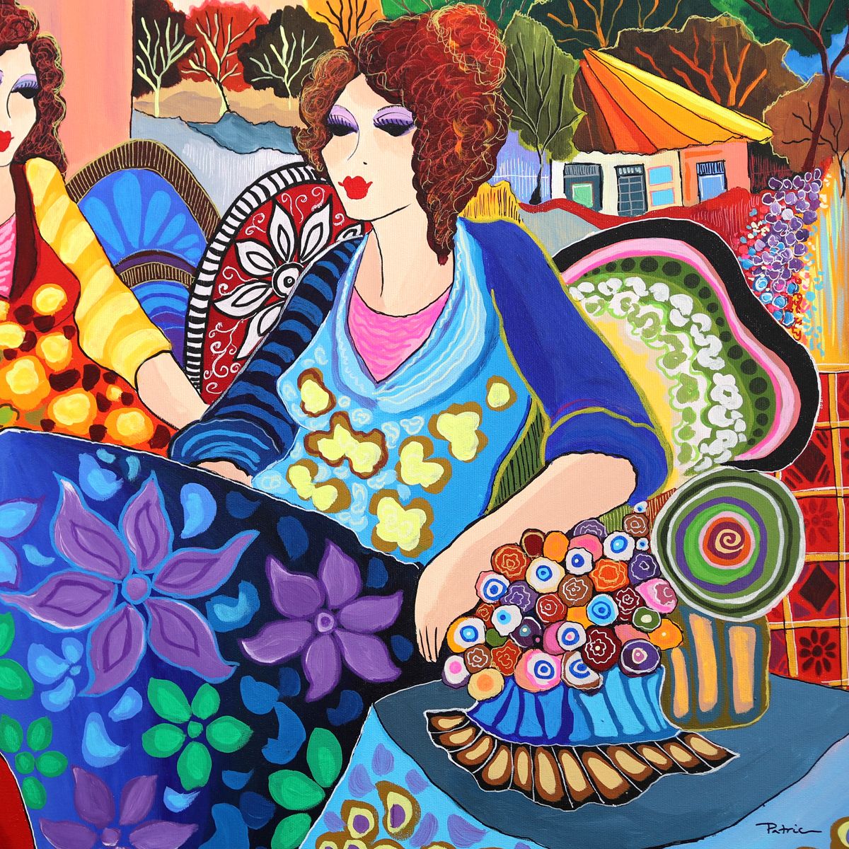 Patricia Govezensky- Original Acrylic on Canvas "Afternoon Gathering in the Countryside"