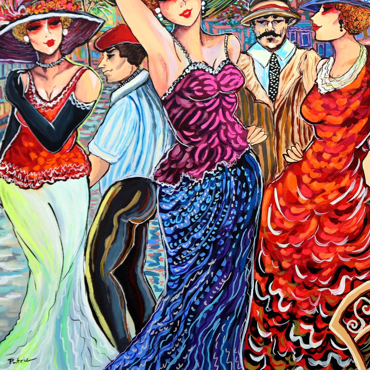 Patricia Govezensky- Original Acrylic on Canvas "Promenade of Elegant Ladies"