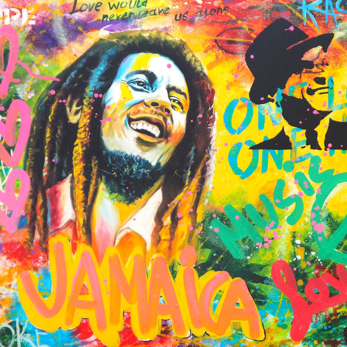 Nastya Rovenskaya- Original Mixed Media on Deckle Edge Paper "Bob Marley"