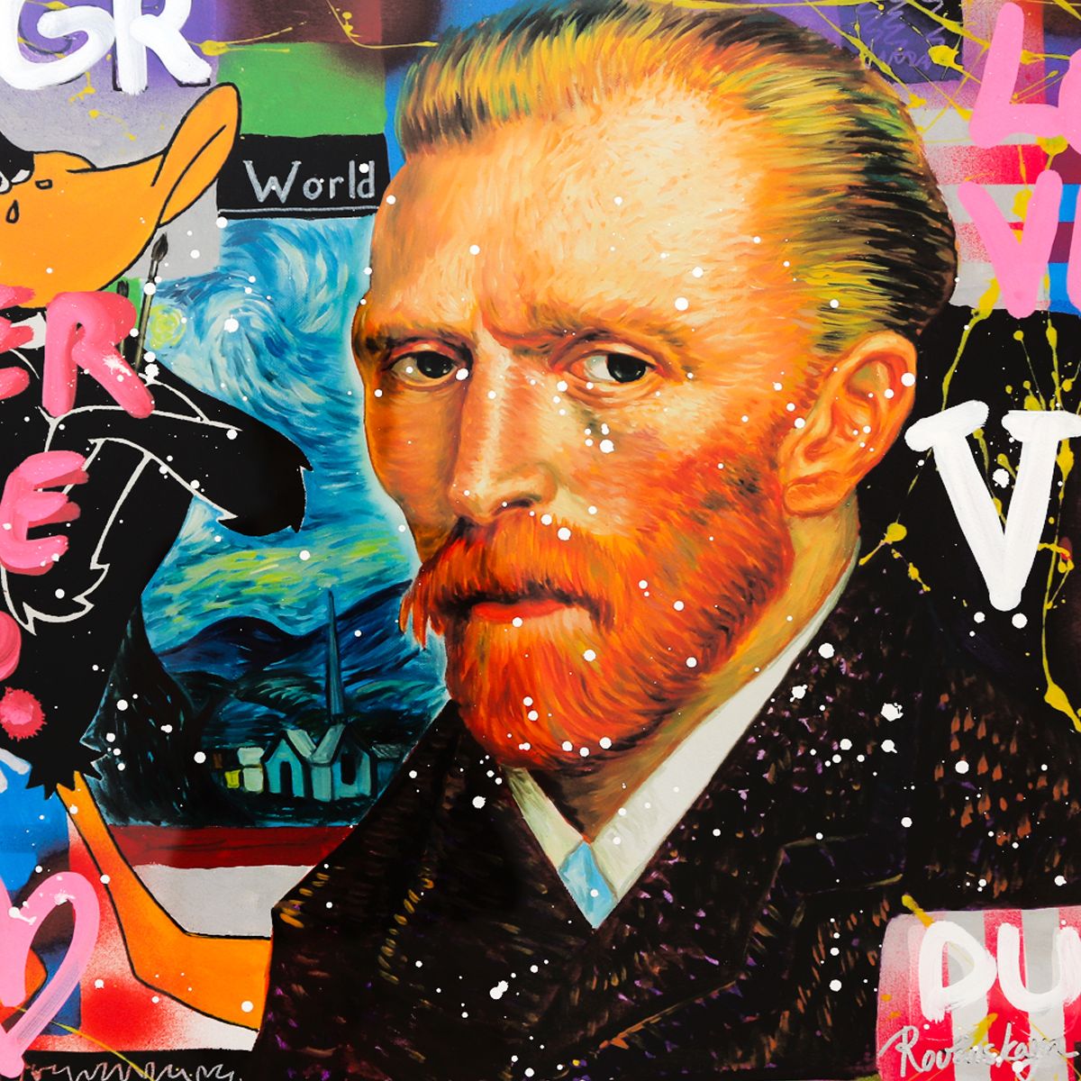 Nastya Rovenskaya- Original Mixed Media on Deckle Edge Paper "Van Gogh"