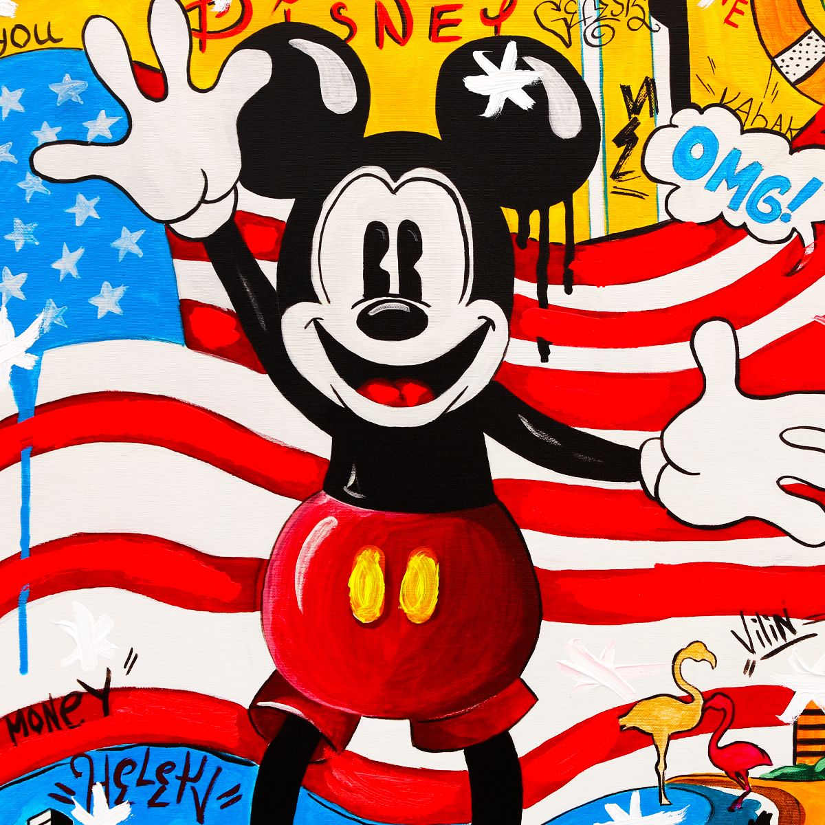Nastya Rovenskaya- Mixed Media on Canvas "Back in the USA"