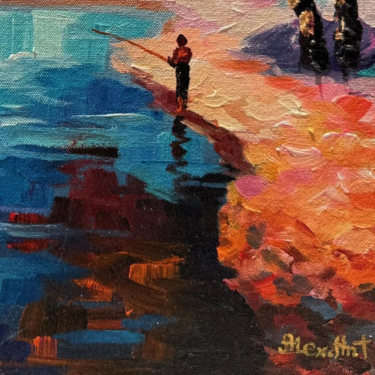 Alexander Antanenka, "Fishing At Dawn" Hand Signed Original Painting on Canvas with Letter of Authenticity.