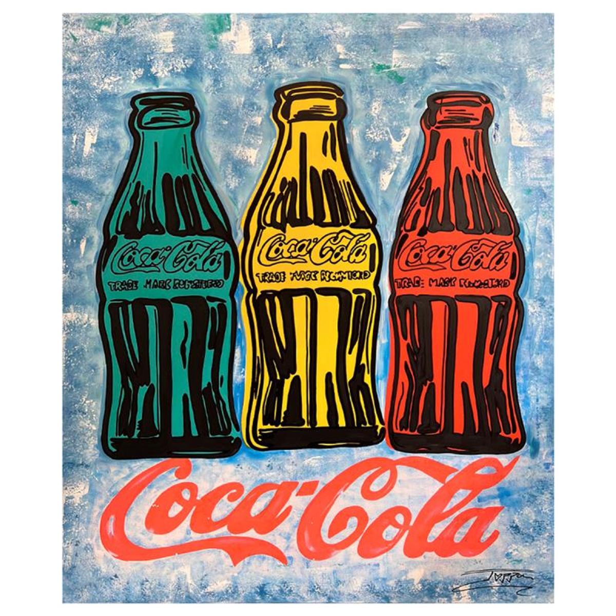 Jozza, "Coca Cola" Unique Mixed Media on Canvas, Hand Signed with Letter of Authenticity.