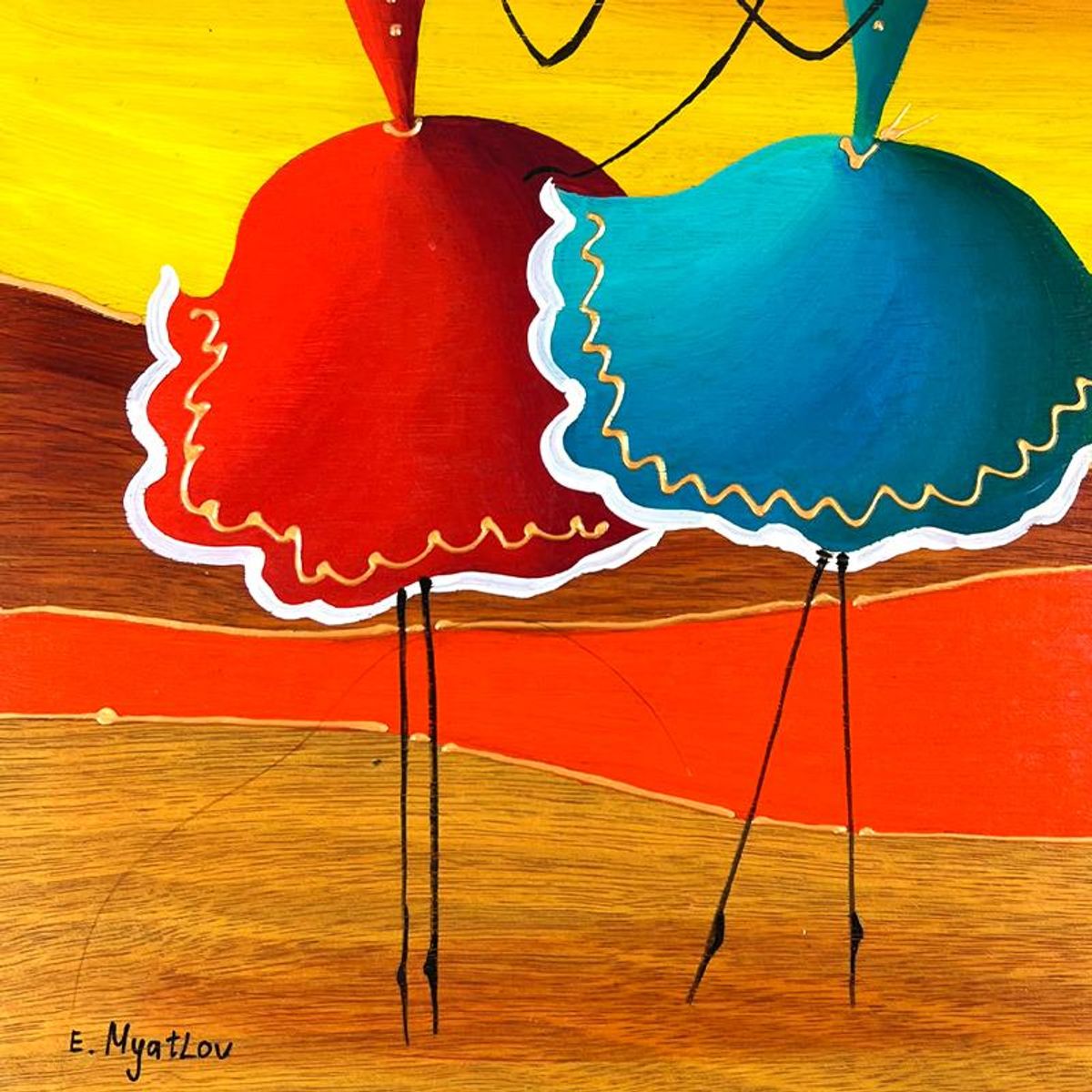 Ester Myatlov, Hand Signed Original Painting on Wood Panel with Letter of Authenticity.
