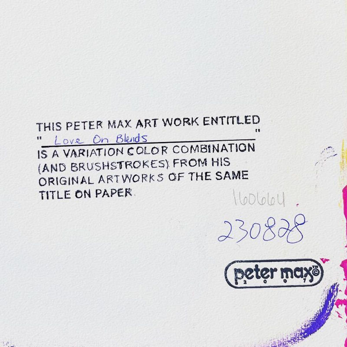 Peter Max, "Love" Framed One-of-a-Kind Acrylic Mixed Media, Hand Signed with Registration Number Certifying Authenticity.