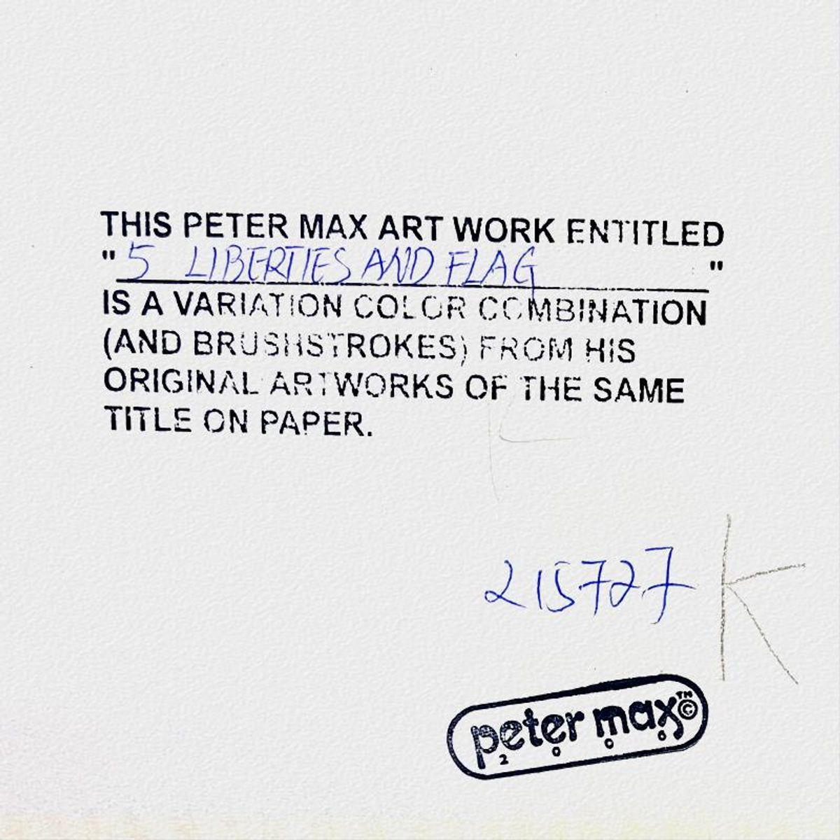 Peter Max, "5 Liberties and Flag" Framed One-of-a-Kind Mixed Media, Hand Signed with Registration Number Certifying Authenticity.