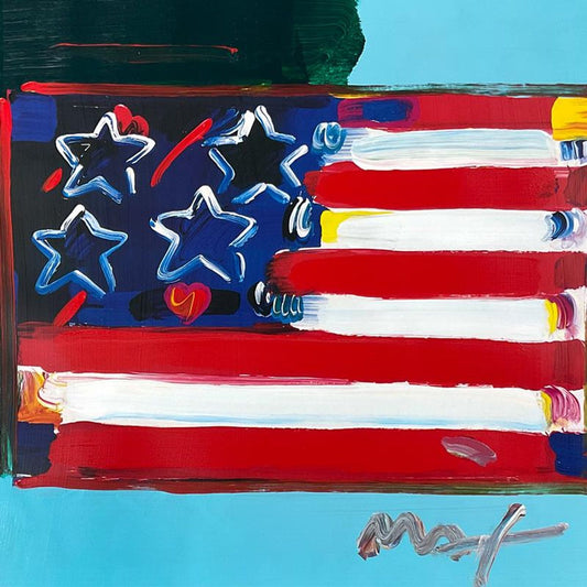 Peter Max, "Flag" Framed One-of-a-Kind Acrylic Mixed Media, Hand Signed with Registration Number Certifying Authenticity
