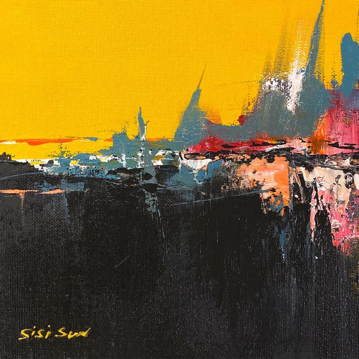 Sisi Sun, "Harbor 3" Original Acrylic Painting on Canvas Board, Hand Signed with Letter of Authenticity.