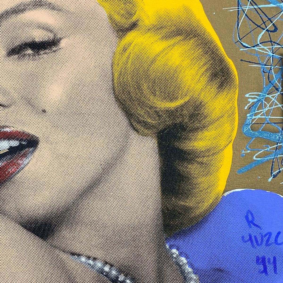 Ringo Daniel Funes, "Marilyn with Pearls" Framed One-of-a-Kind Mixed Media on Canvas, Hand Signed with Letter of Authenticity.