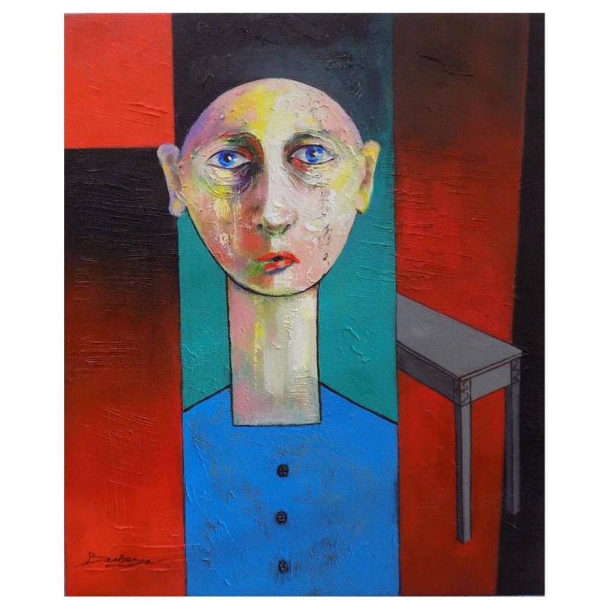 Berberyan, "Empty Table" Hand Signed Original Painting on Canvas with Letter of Authenticity.