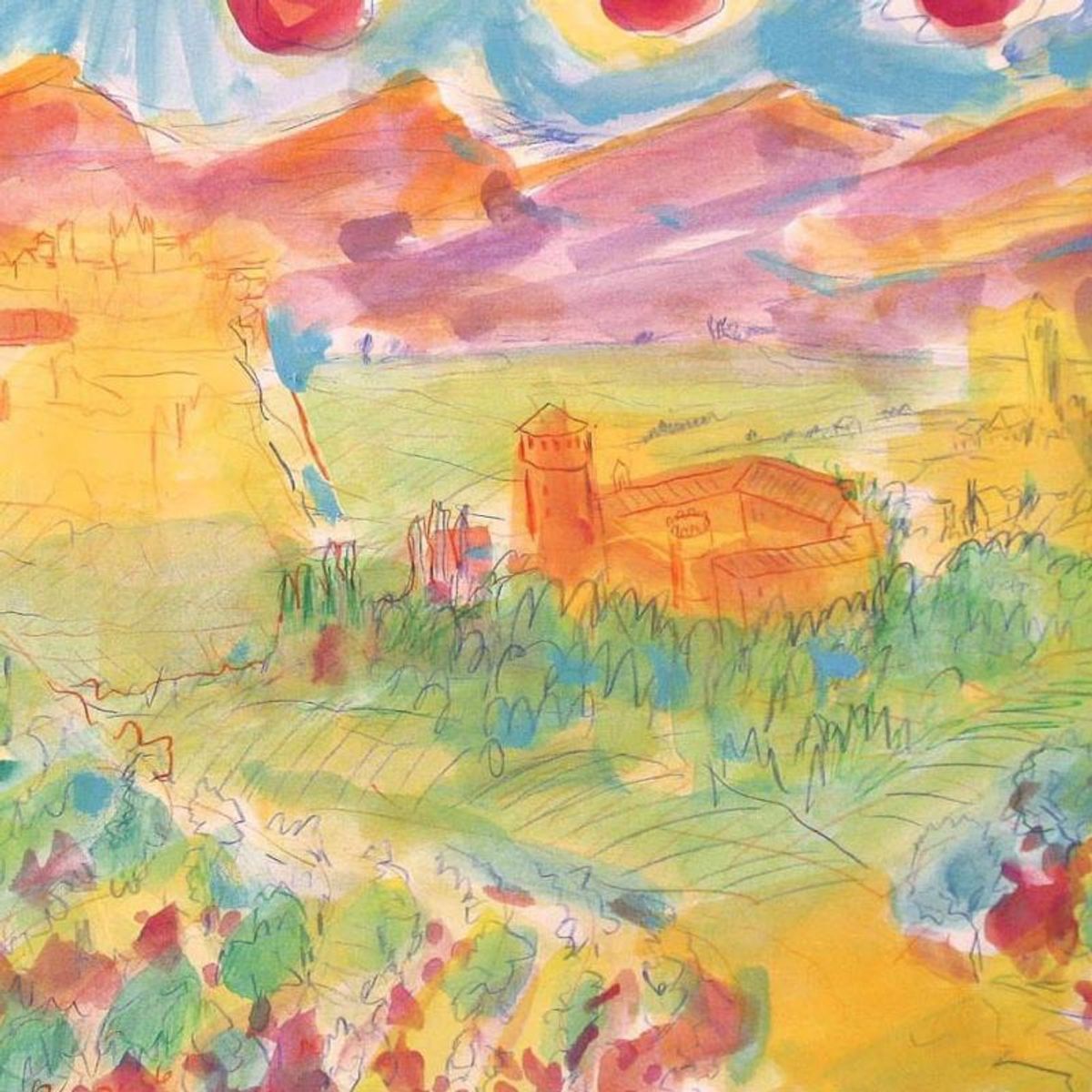 Wayne Ensrud, "Castello della Sala, Antinori, Italy" Mixed Media Original Artwork; Hand Signed; COA