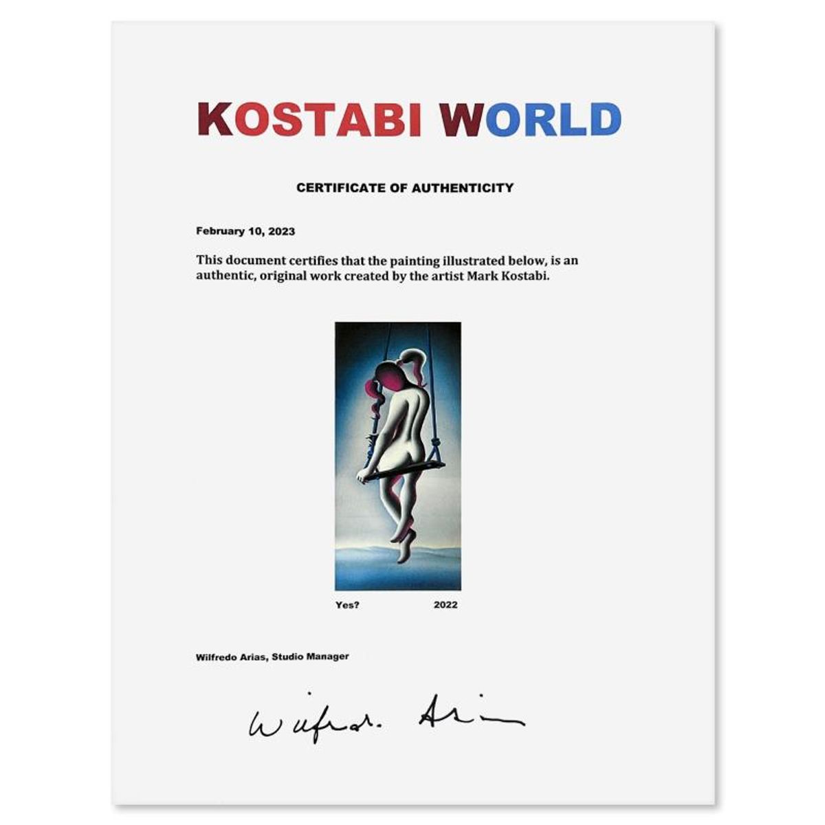 Mark Kostabi, "Yes?" Framed Original Oil Painting on Canvas, Hand Signed with Letter of Authenticity