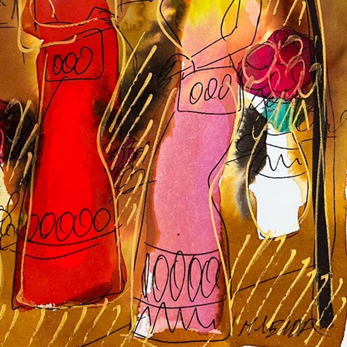 Moshe Leider, Framed Original Mixed Media Watercolor Painting, Hand Signed with Letter of Authenticity.
