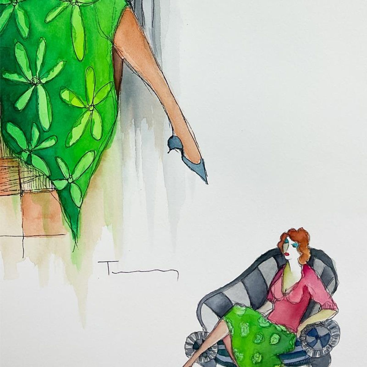 Itzchak Tarkay (1935-2012), Original Mixed Media Watercolor Painting on Paper, Hand Signed with Letter of Authenticity