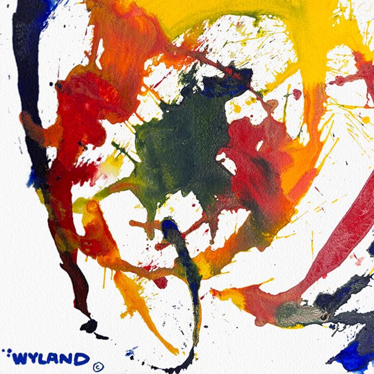 Wyland, "Untitled Abstract" Framed Original Painting on Paper, Hand Signed with Letter of Authenticity.