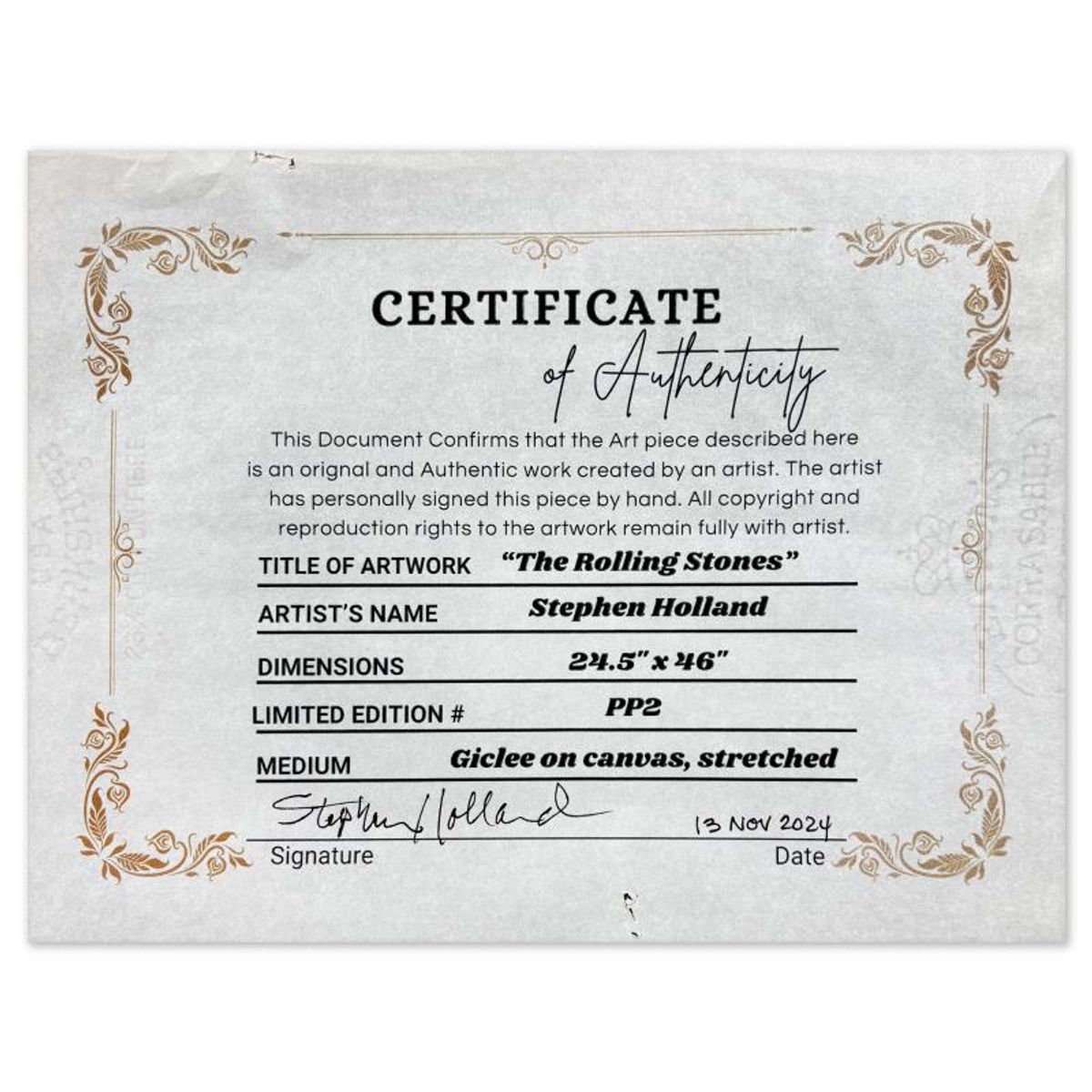 Stephen Holland, "Rolling Stones" Limited Edition on Canvas, PP Numbered 2 and Hand Signed with Certificate of Authenticity.