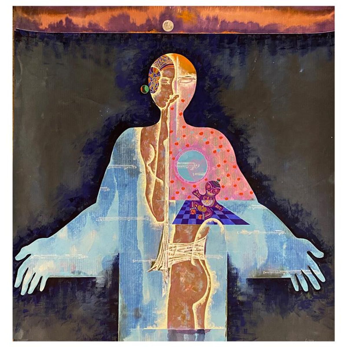 Lu Hong, "Transfigure Night" Original Mixed Media Painting, Hand Signed and with Letter of Authenticity.