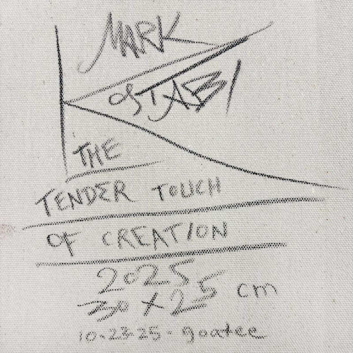 Mark Kostabi, "The Tender Touch of Creation" Framed Original Oil Painting on Canvas, Hand Signed with a Certificate of Authenticity.