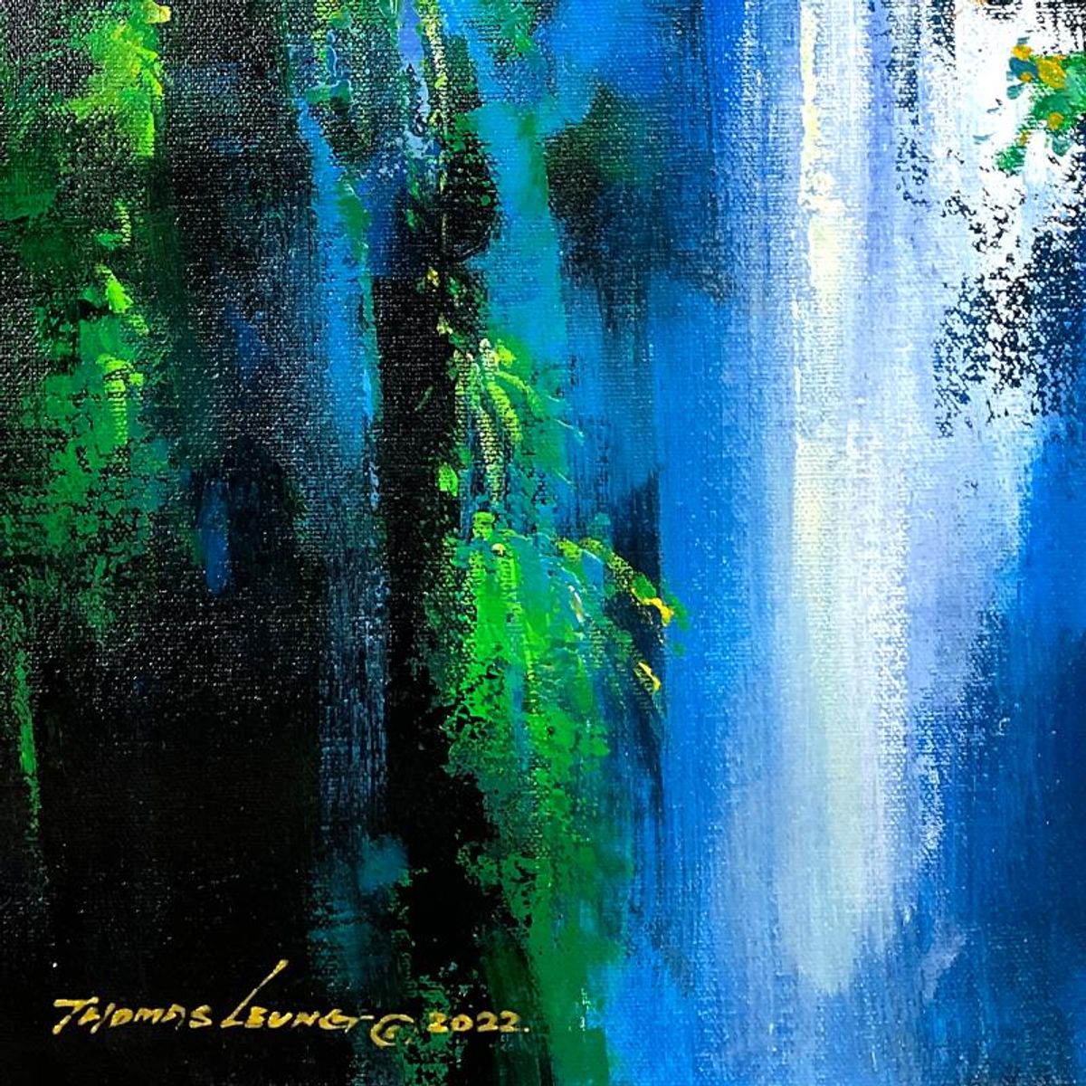 Thomas Leung, "Sound of Waterfall" Original Acrylic Painting on Canvas, Hand Signed with Letter of Authenticity