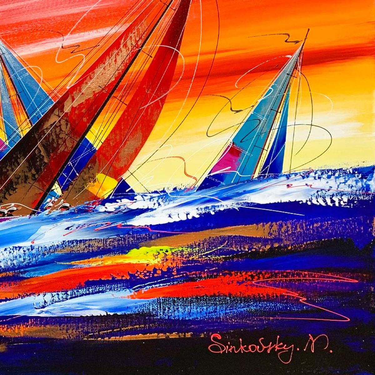 Natalia Sinkovsky, Hand Signed Original Acrylic Painting on Canvas with Letter Authenticity.