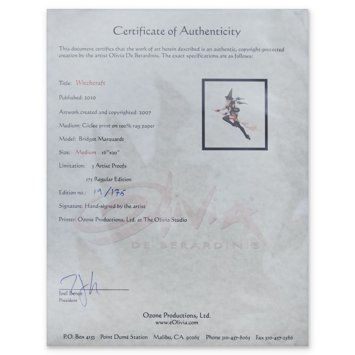 Olivia De Berardinis- Giclee print on 100% rag paper "Witchcraft"