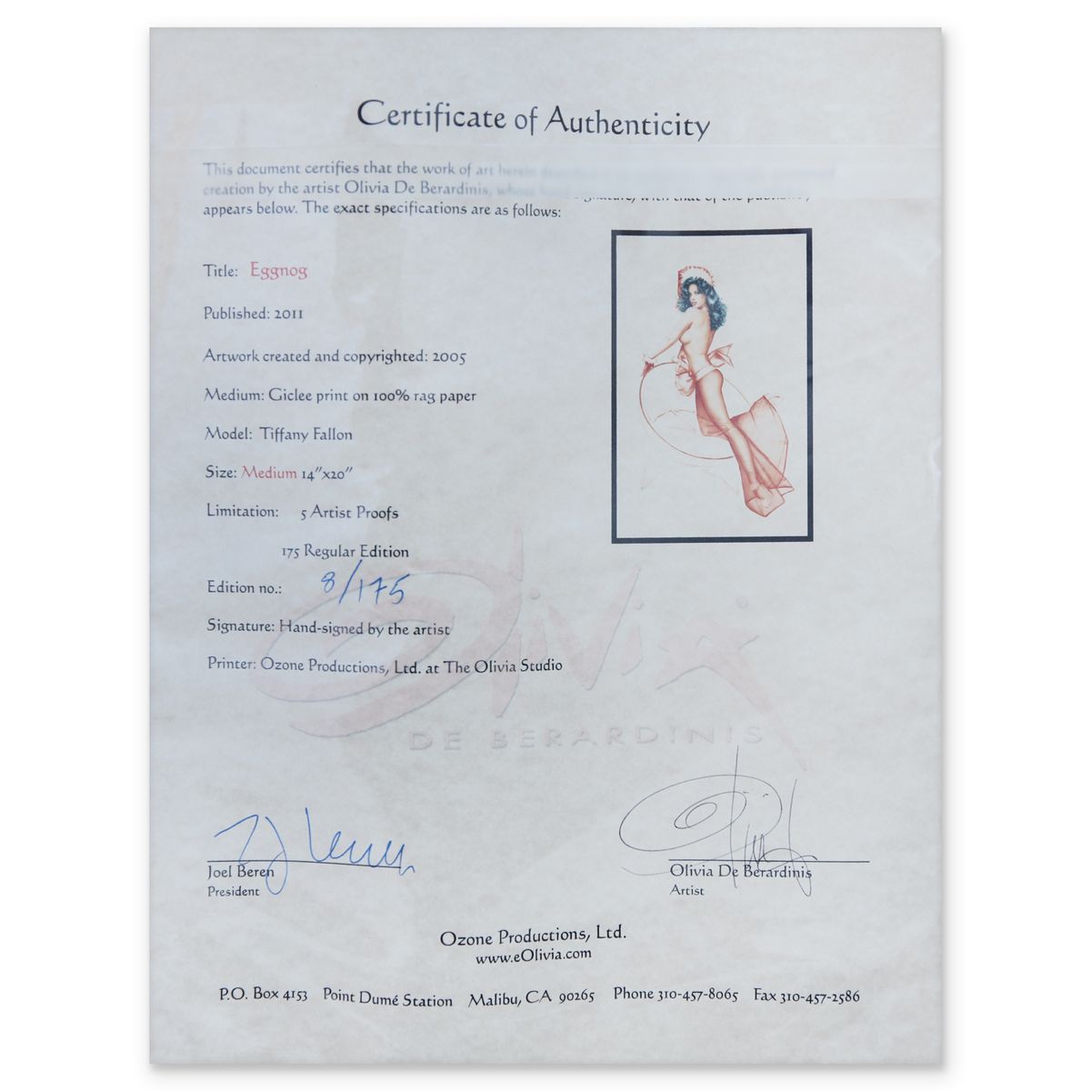 Olivia De Berardinis- Giclee print on 100% rag paper "Eggnog"