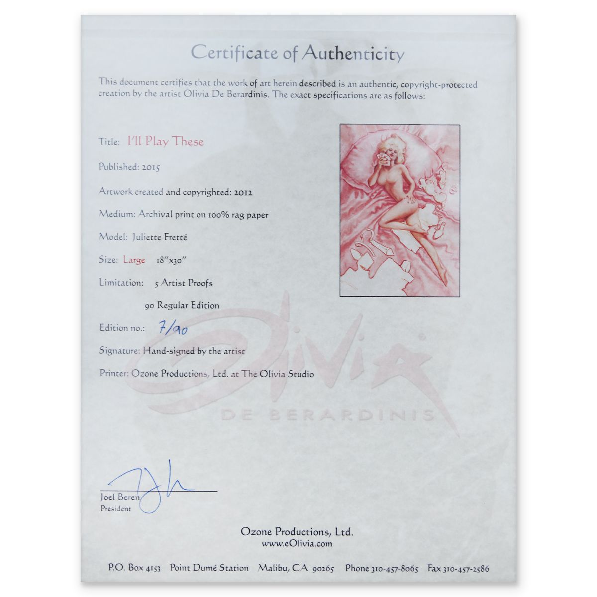 Olivia De Berardinis- Archival print on 100% rag paper "I'll Play These"