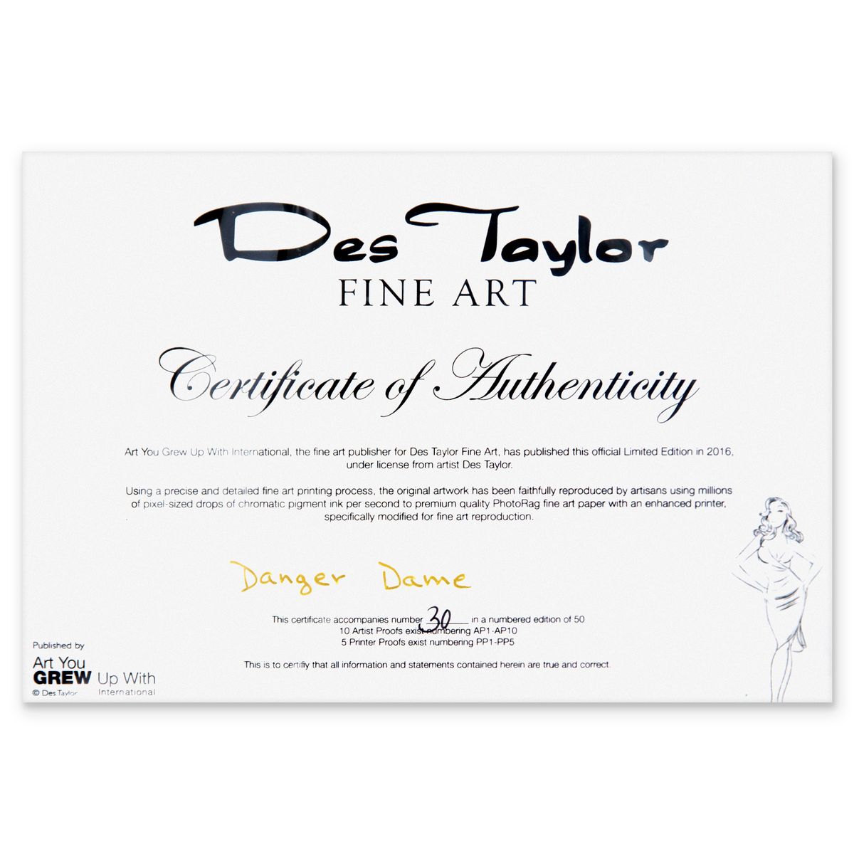 Des Taylor- Chromatic pigment ink on PhotoRag fine art paper "Danger Dame"