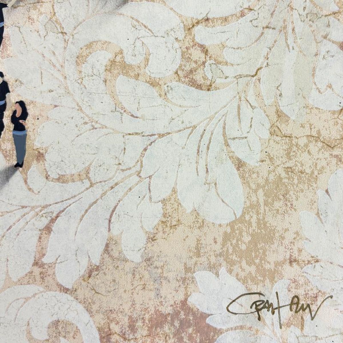Craig Alan, "Fragments (Populous)" Framed Original Mixed Media on Vintage Wallpaper, Hand Signed with Letter of Authenticity.