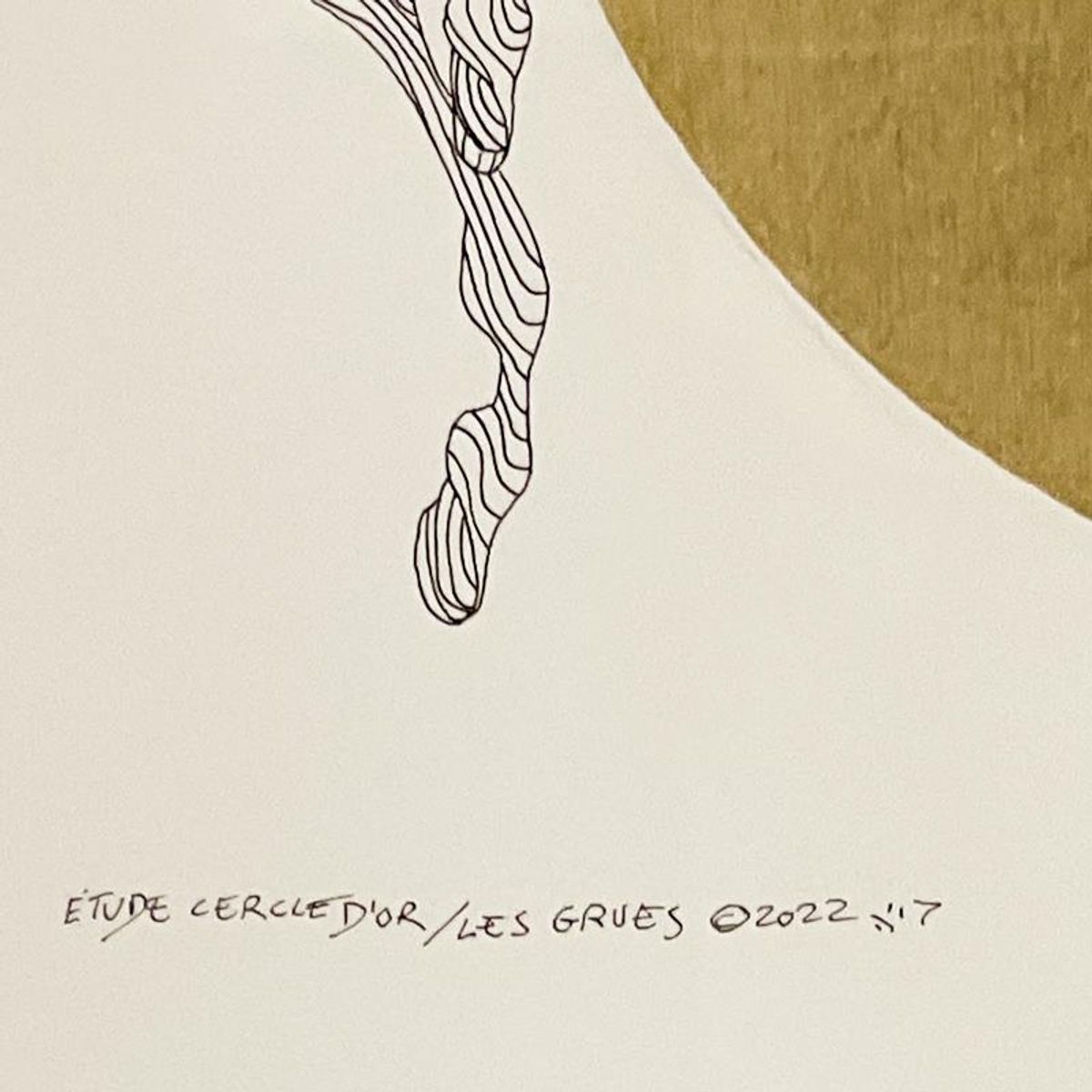 Guillaume Azoulay, "Etude Cercle D'or" Framed Original Drawing with Gold Leaf, Hand Signed with Letter of Authenticity.