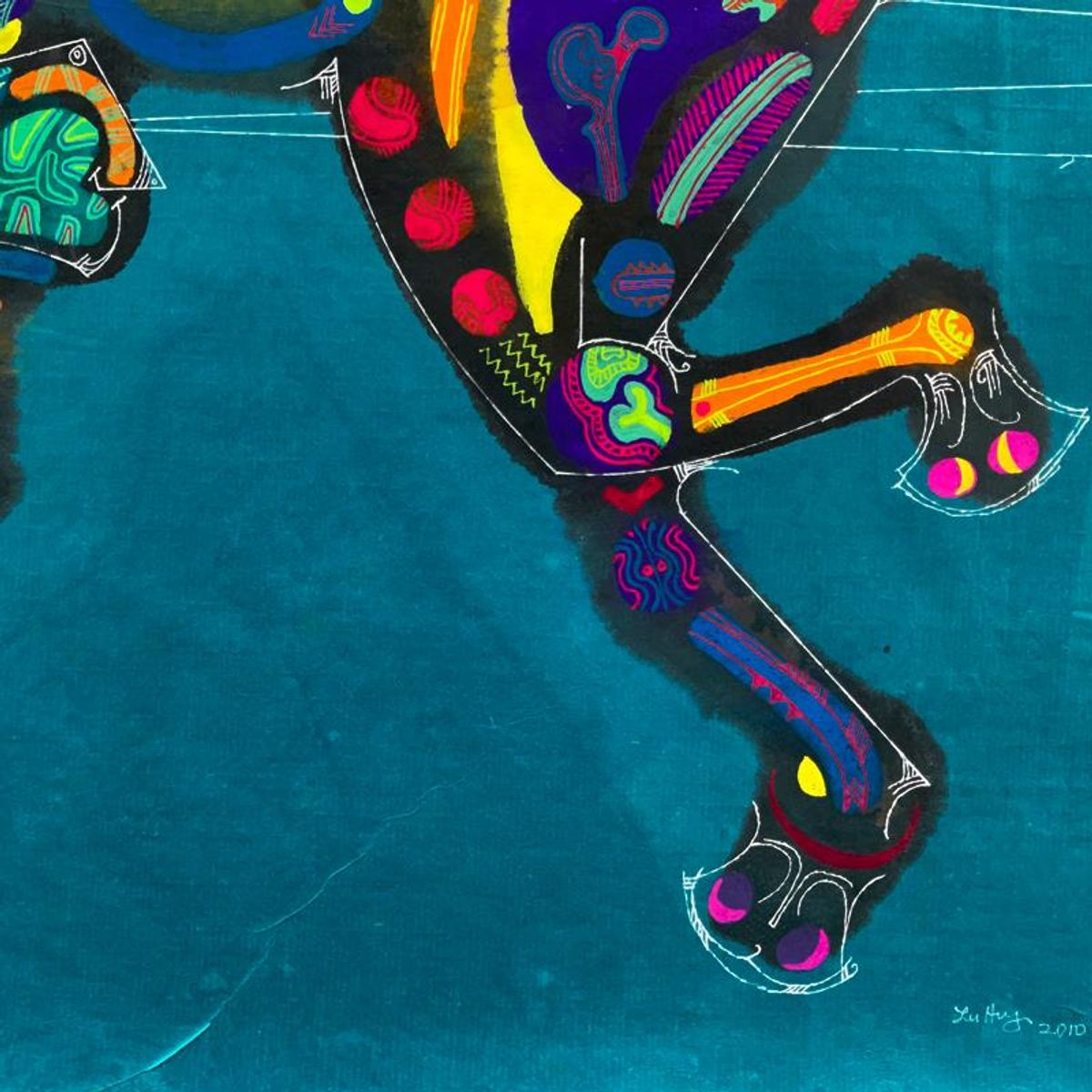 Lu Hong, "Chinese Zodiac - Water Horse" Framed Original Mixed Media Painting, Hand Signed with Letter of Authenticity.