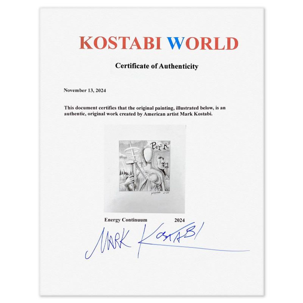 Mark Kostabi, "Energy Continuum" Framed Original Drawing on Paper, Hand Signed with Certificate of Authenticity