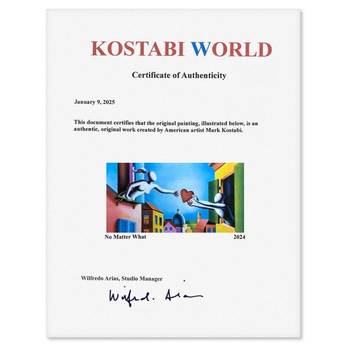 Mark Kostabi, "No Matter What" Framed Original Oil Painting on Canvas, Hand Signed with a Certificate of Authenticity.