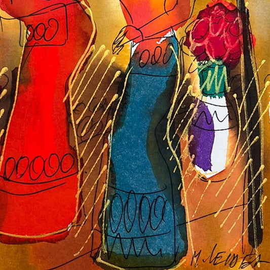 Moshe Leider, Framed Original Mixed Media Watercolor Painting, Hand Signed with Letter of Authenticity.