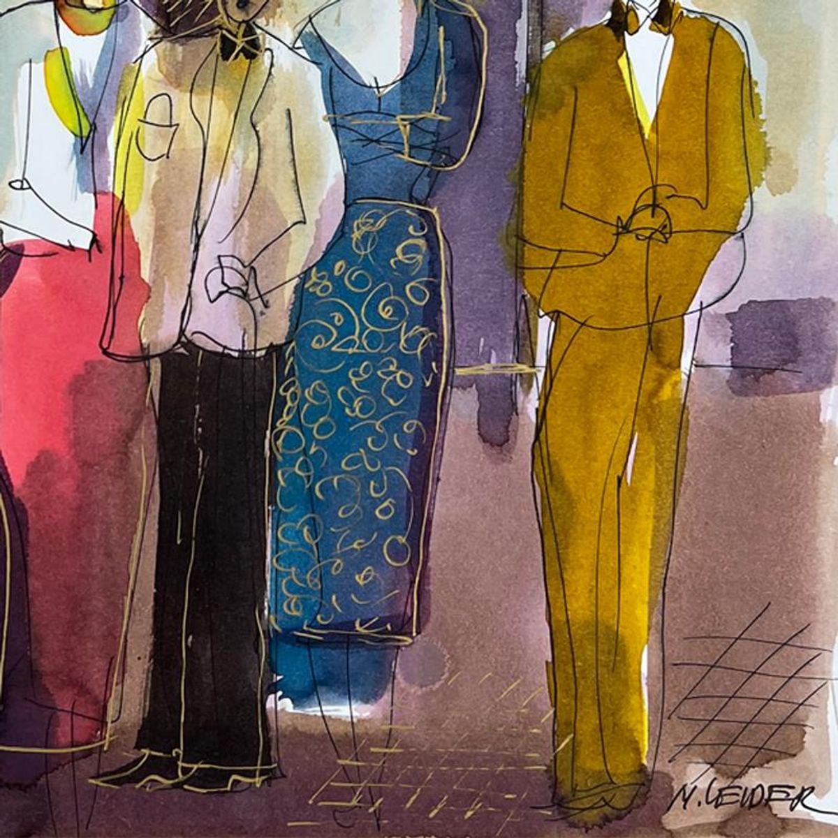Moshe Leider, Framed Original Mixed Media Watercolor Painting, Hand Signed with Letter of Authenticity.