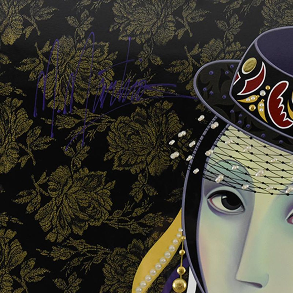 Martiros Manoukian, "Royal Pose (Purple)" Framed Limited Edition Mixed Media Silkscreen, PP Numbered 2/3 and Hand Signed with Letter of Authenticity.