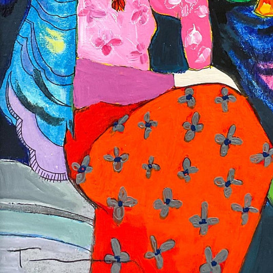 Itzchak Tarkay (1935-2012), "Blue Mood" Framed One-of-a-Kind Mixed Media Over Paint on Wood, Hand Signed with Letter of Authenticity