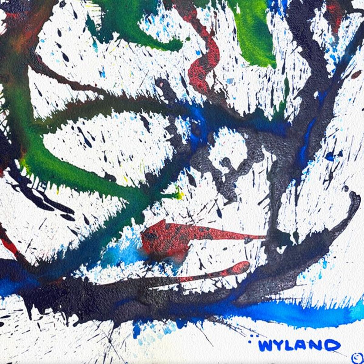 Wyland, "Untitled Abstract" Framed Original Painting on Paper, Hand Signed with Letter of Authenticity.