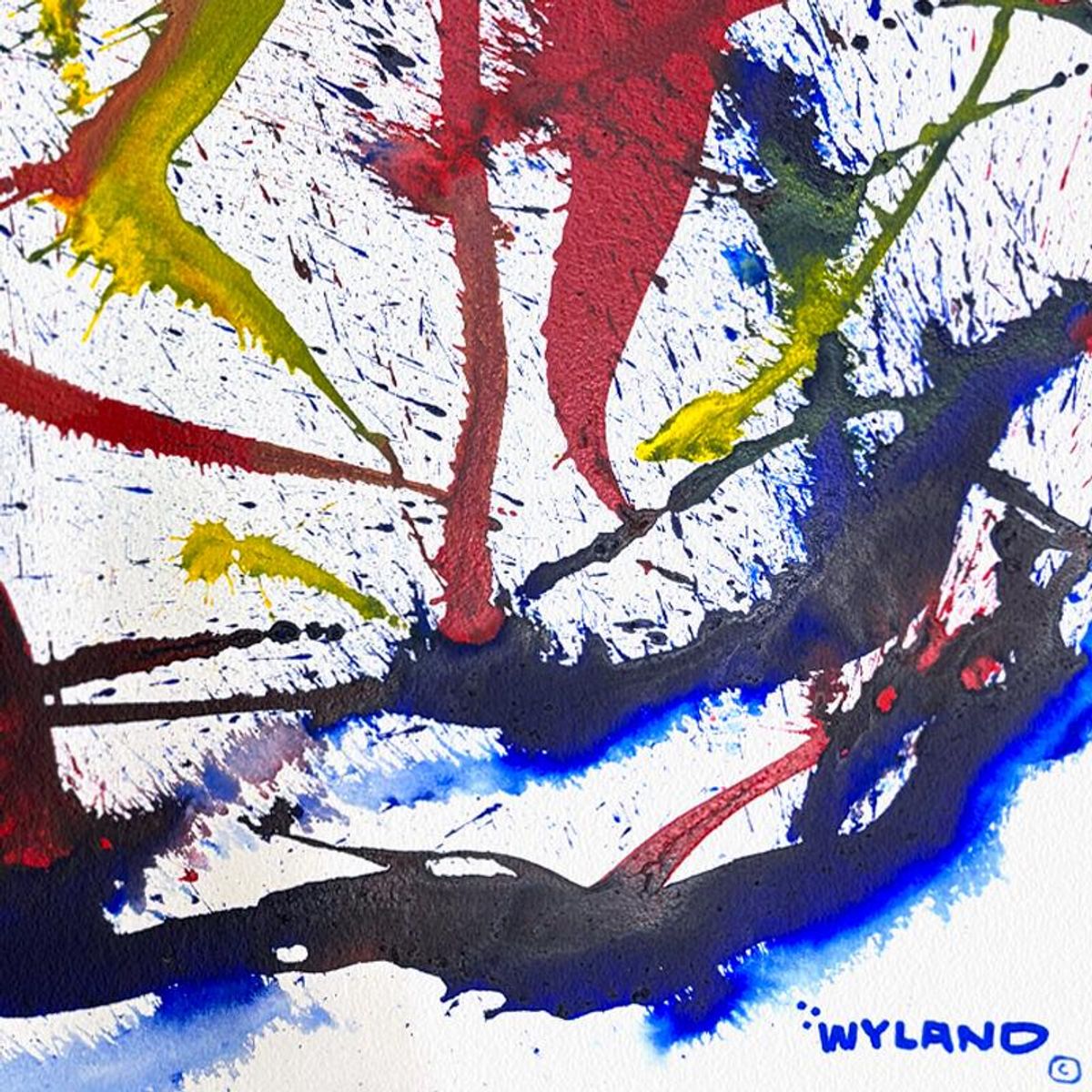Wyland, "Untitled Abstract" Framed Original Painting on Paper, Hand Signed with Letter of Authenticity.