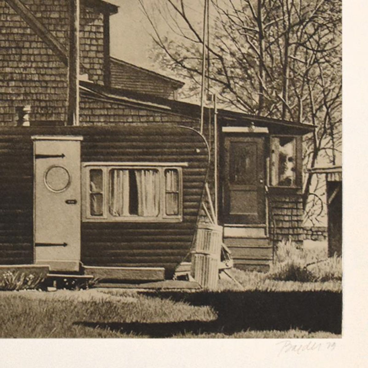 John Baeder, "House with Trailer" Limited Edition Silkscreen, Numbered 62/200 and Hand Signed with Letter of Authenticity.
