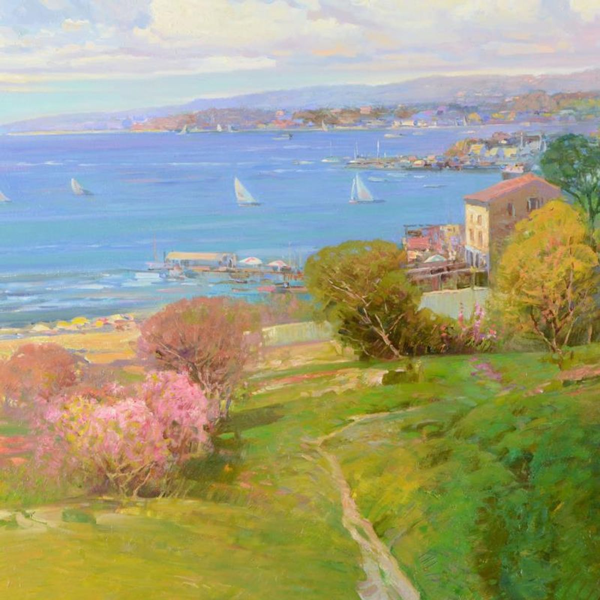 Ming Feng, "Panoramic View" Original Oil Painting on Canvas, Hand Signed with Letter of Authenticity.