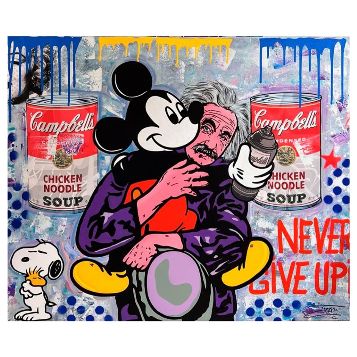 Jozza, "Big Hug" Unique Mixed Media on Canvas, Hand Signed with Letter of Authenticity.