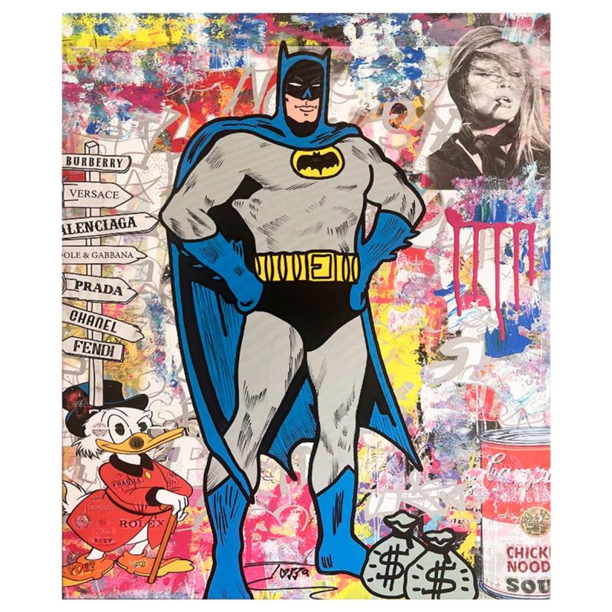 Jozza, "Batman is Back" Unique Mixed Media on Canvas, Hand Signed Inverso with Letter of Authenticity.