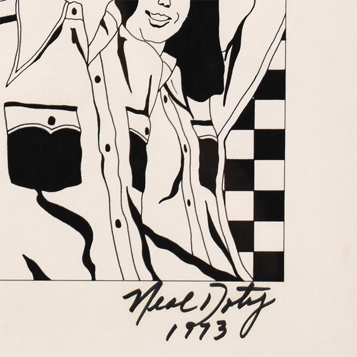 Neal Doty (1941-2016), Framed Original Pen and Ink Drawing, Dated 1973 and Hand Signed with Letter of Authenticity.