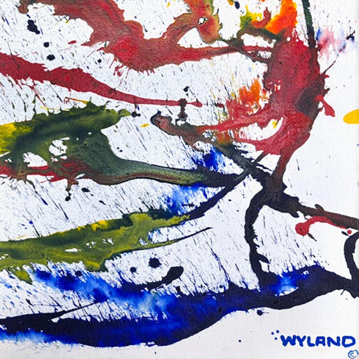 Wyland, "Untitled Abstract" Framed Original Painting on Paper, Hand Signed with Letter of Authenticity.